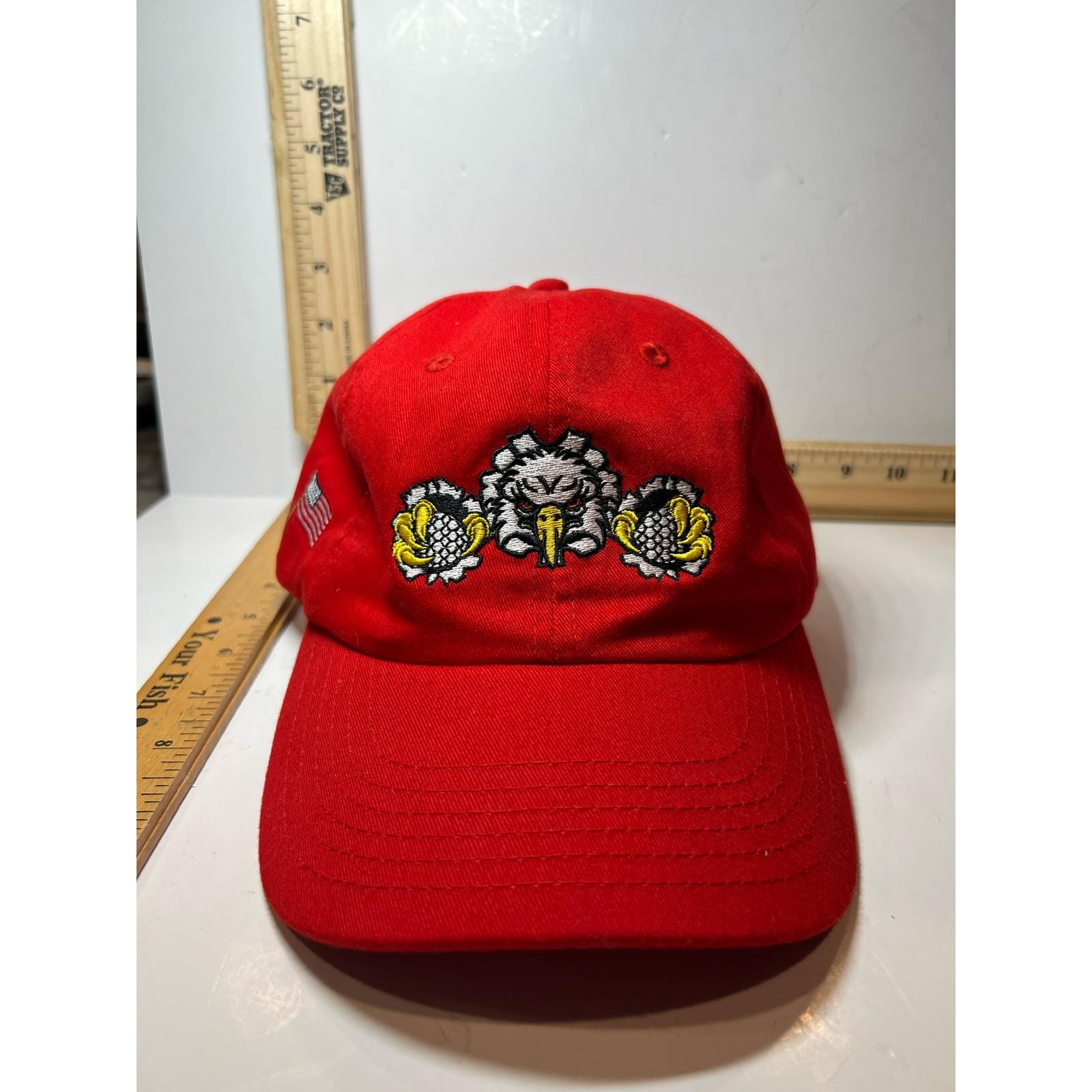 Red Elusive Eagle Embroidered Baseball Cap With Usa & Canada Flags Adjustable